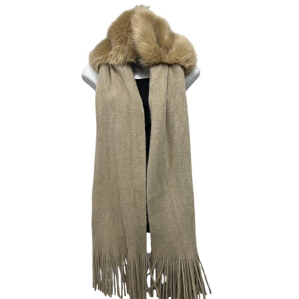 Simone‎ Faux Fur Knit Scarf Beige Camel One Size